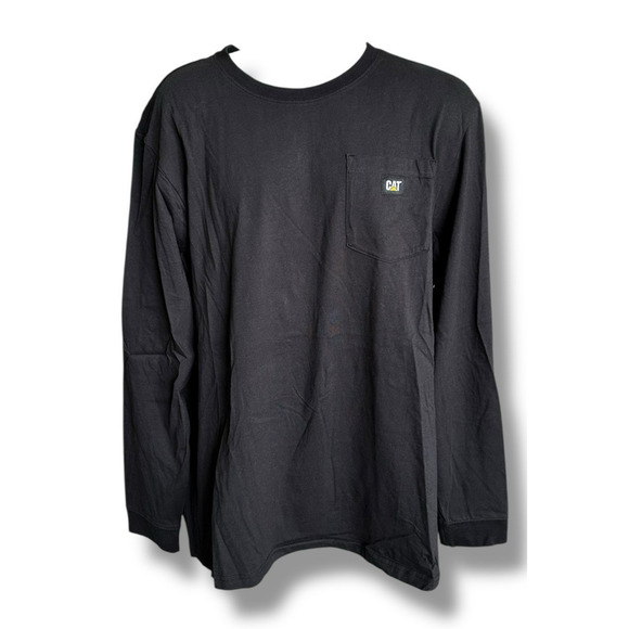 CAT Caterpillar Workwear Long Sleeve Crewneck Pocket T Shirt Black Men's XL Tee - Picture 1 of 3